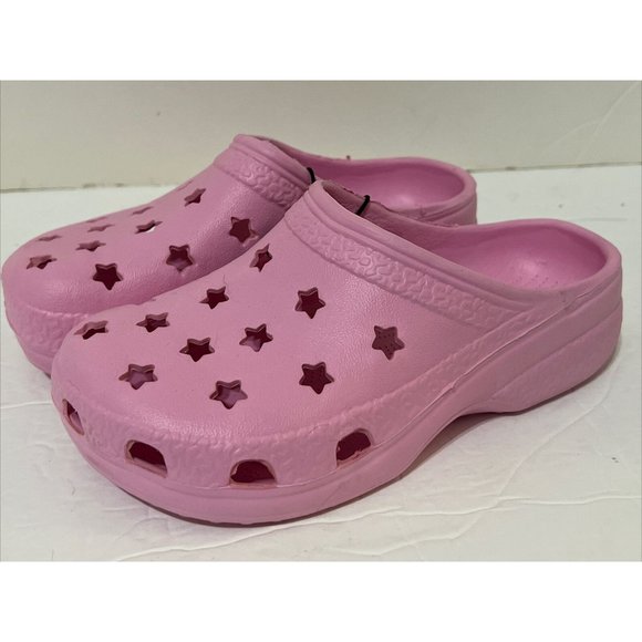 BOBBIE BROOKS GIRLS STAR DESIGN CLOGS SHOES SIZE MED 13-1 PINK BEACH POOL NEW C2 - Picture 3 of 12